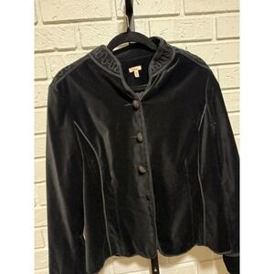 Reba Black Velvet Jacket XL Embroidered Trim Whimsigoth Gothic Button Front
